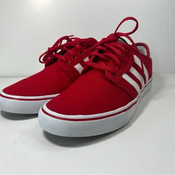 adidas Red Canvas Low-Profile Sneakers with White Stripes - Picture 4 of 13